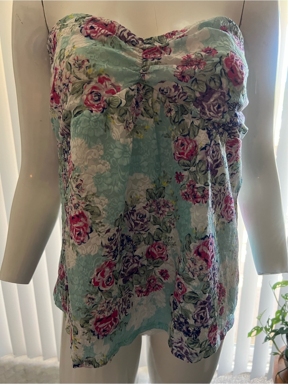 torrid Mint Floral Strapless Peplum Camisole